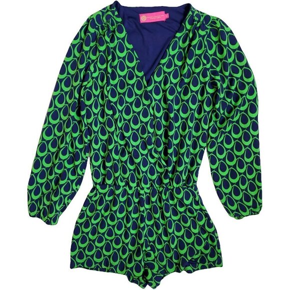 ❤️Macbeth Collection by Margaret Josephs Long Sleeve Retro V Neck Romper - Picture 1 of 11